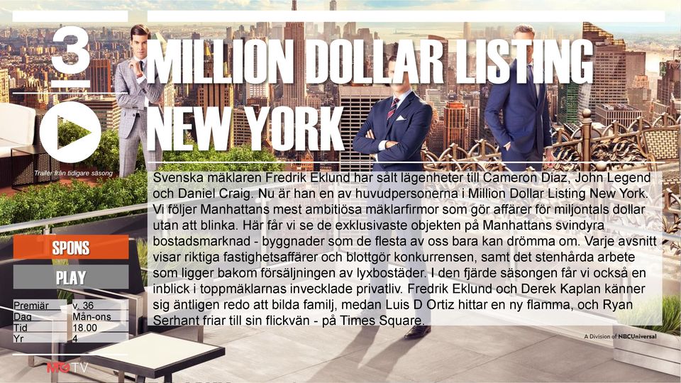 Vi följer Manhattans mest ambitiösa mäklarfirmor som gör affärer för miljontals dollar utan att blinka.