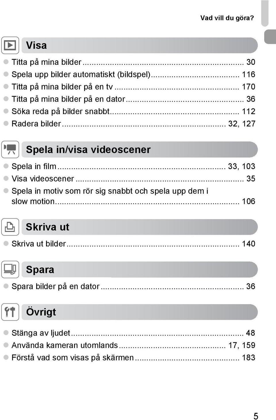 .. 32, 127 E Spela in/visa videoscener Spela in film... 33, 103 Visa videoscener.