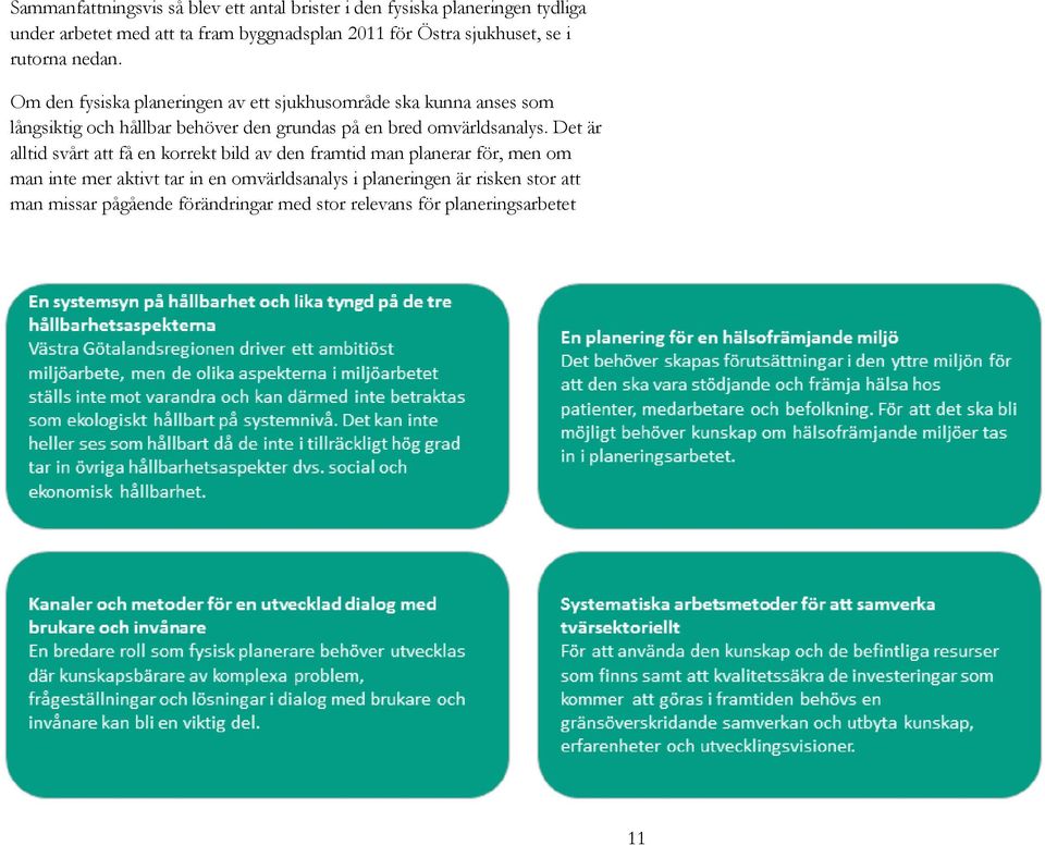 Om den fysiska planeringen av ett sjukhusområde ska kunna anses som långsiktig och hållbar behöver den grundas på en bred