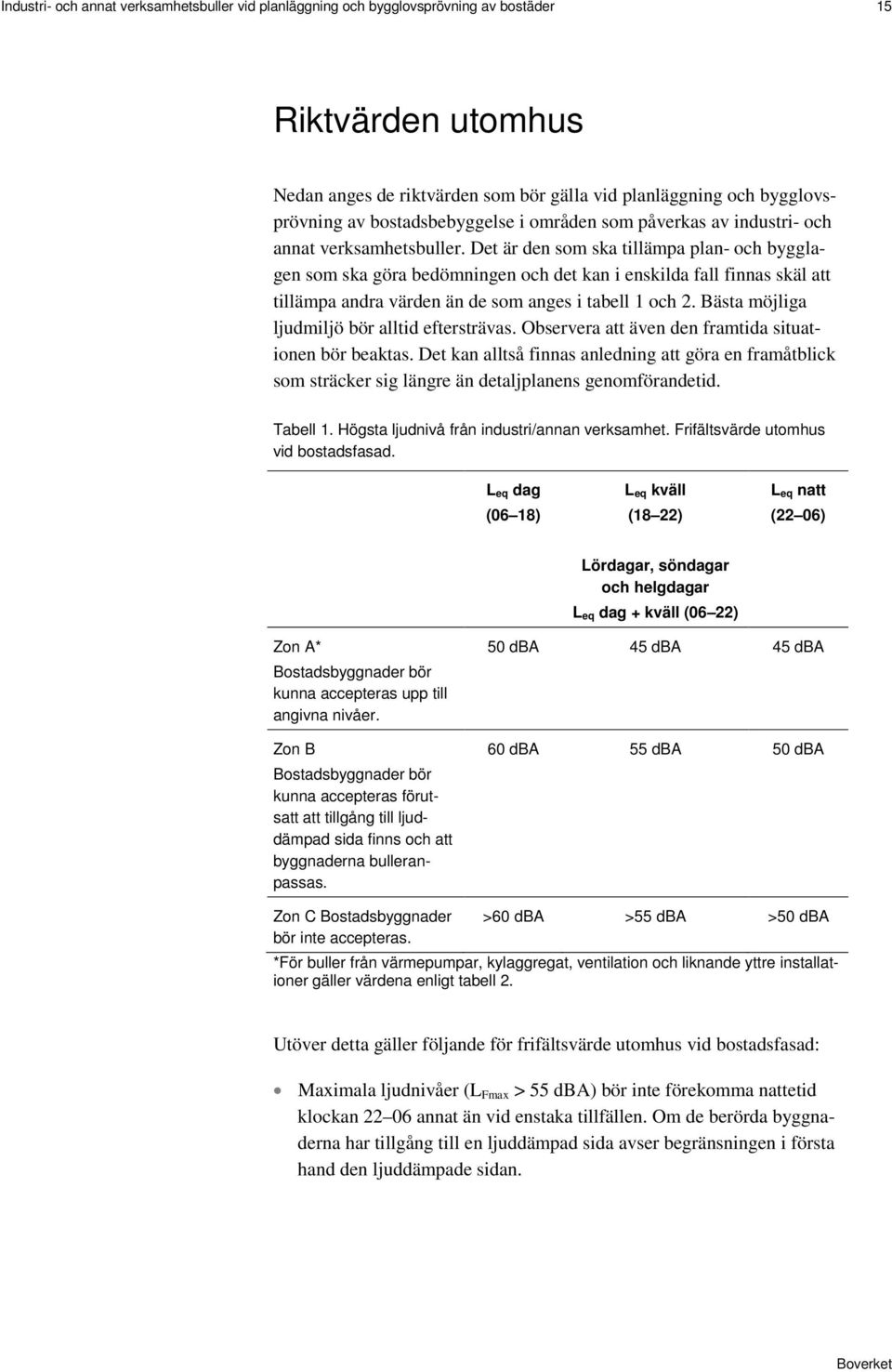 Det är den som ska tillämpa plan- och bygglagen som ska göra bedömningen och det kan i enskilda fall finnas skäl att tillämpa andra värden än de som anges i tabell 1 och 2.