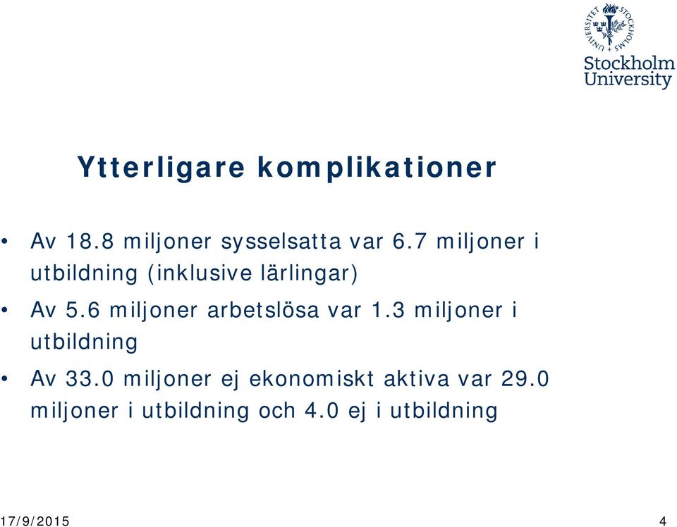 6 miljoner arbetslösa var 1.3 miljoner i utbildning Av 33.