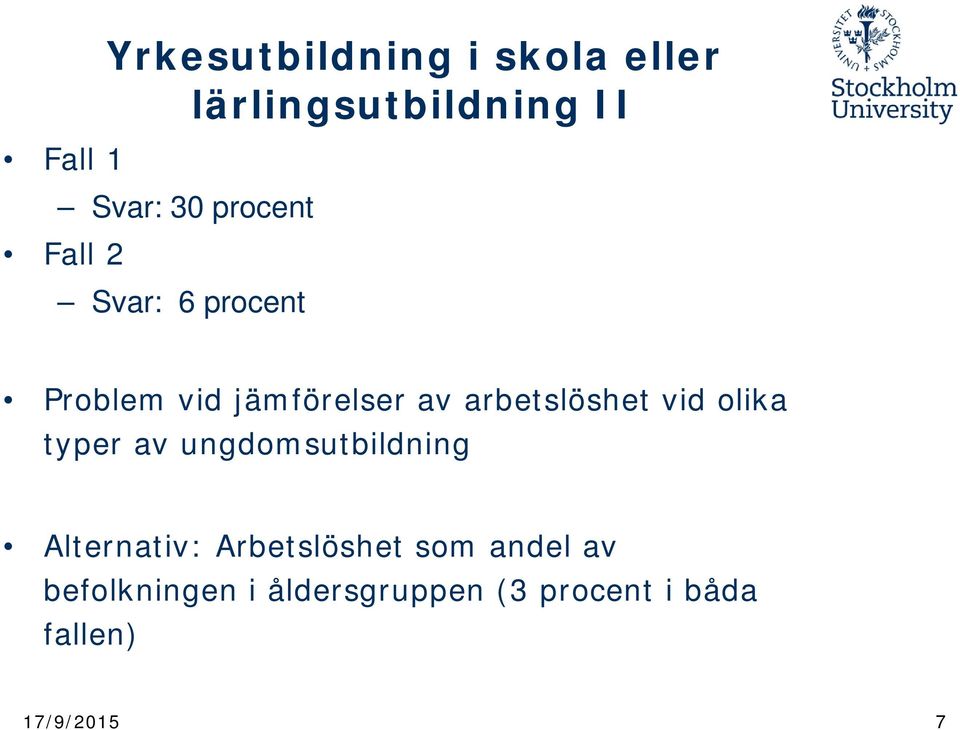 arbetslöshet vid olika typer av ungdomsutbildning Alternativ: