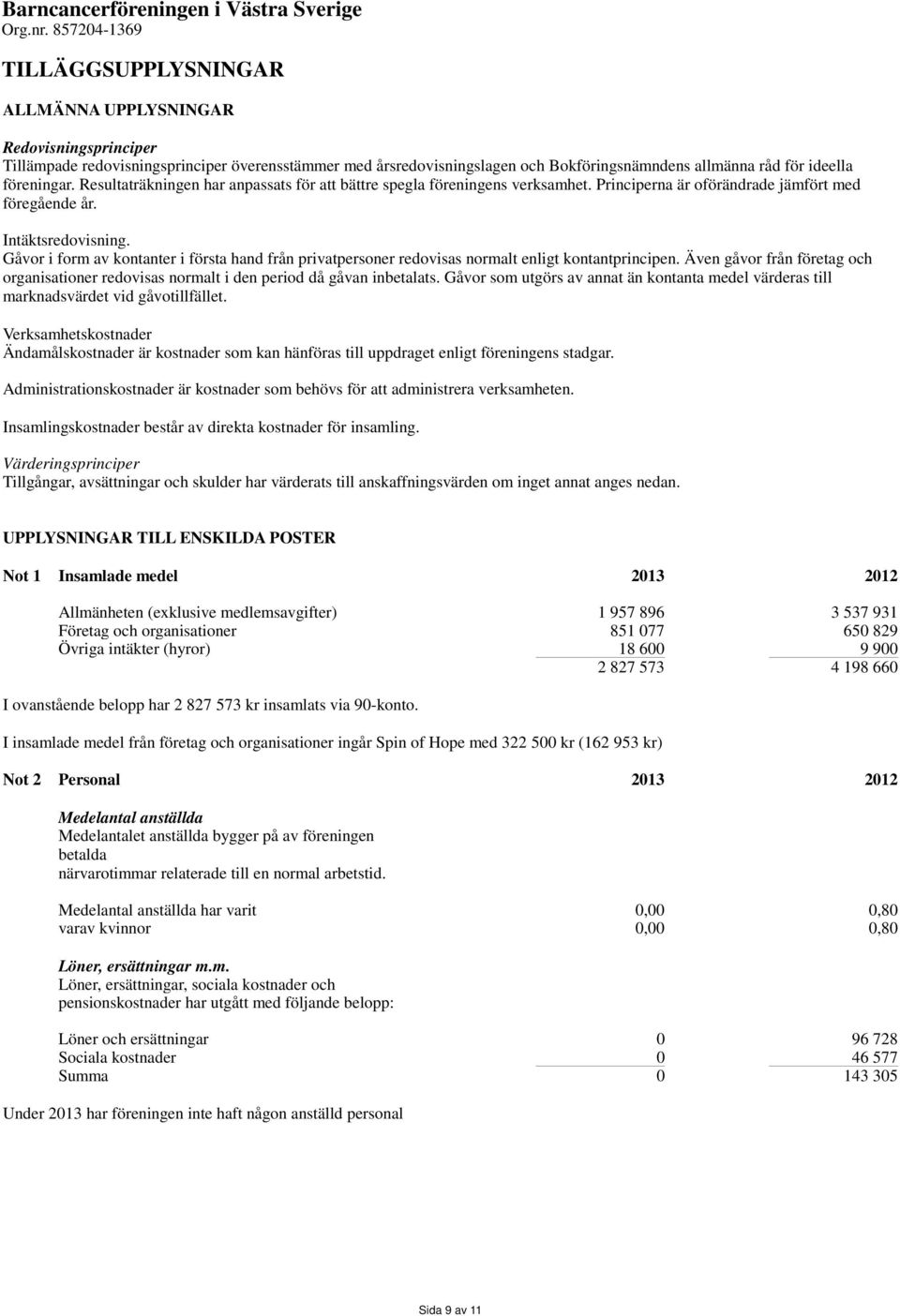 Gåvor i form av kontanter i första hand från privatpersoner redovisas normalt enligt kontantprincipen. Även gåvor från företag och organisationer redovisas normalt i den period då gåvan inbetalats.