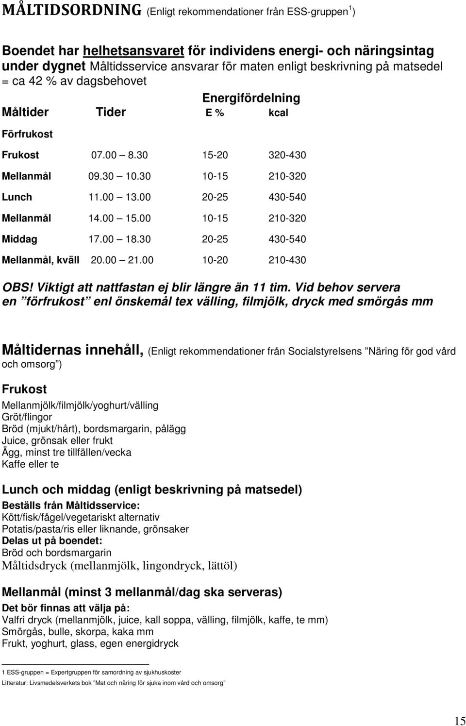00 15.00 10-15 210-320 Middag 17.00 18.30 20-25 430-540 Mellanmål, kväll 20.00 21.00 10-20 210-430 OBS! Viktigt att nattfastan ej blir längre än 11 tim.
