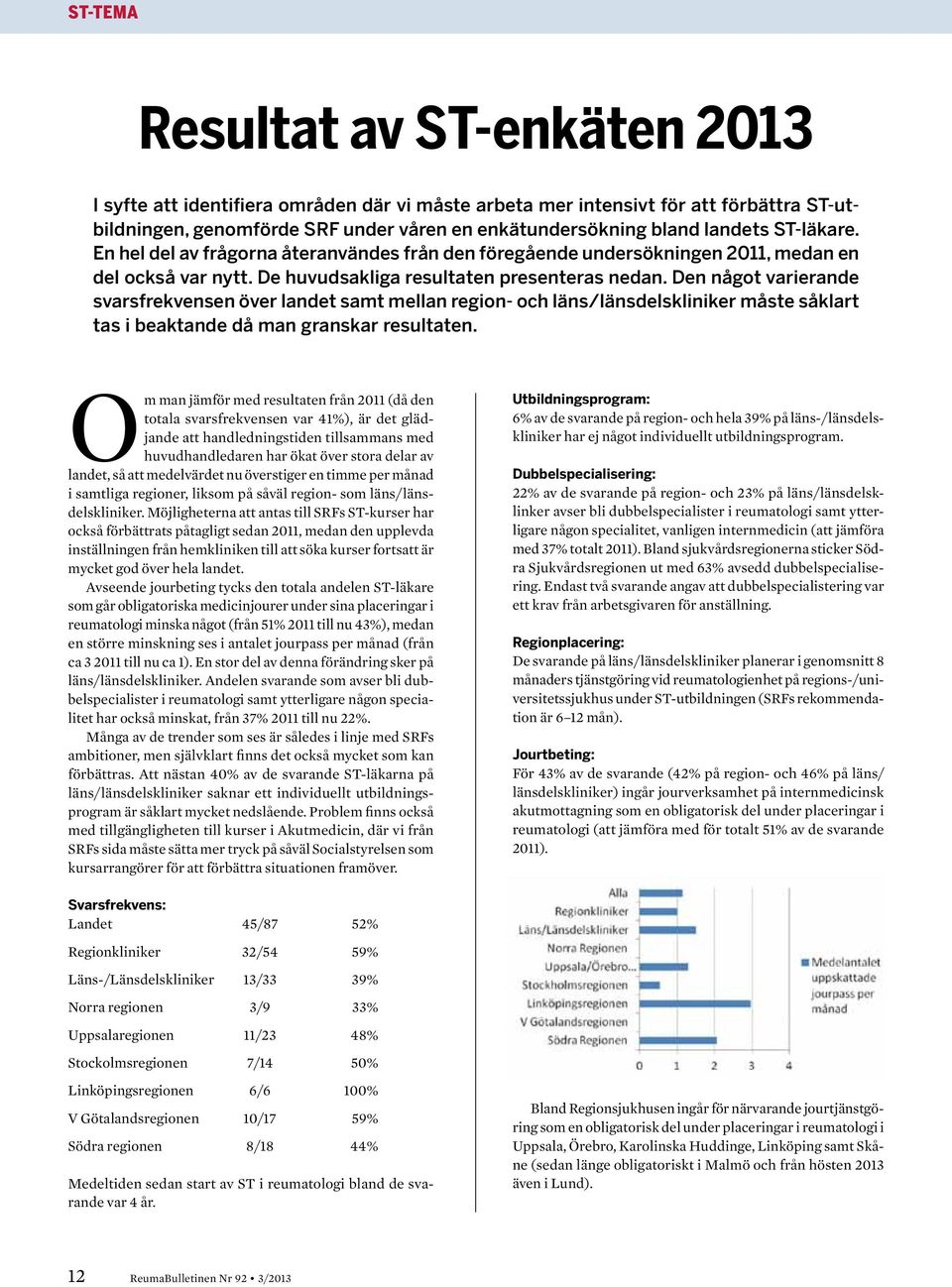 Den något varierande svarsfrekvensen över landet samt mellan region- och läns/länsdelskliniker måste såklart tas i beaktande då man granskar resultaten.