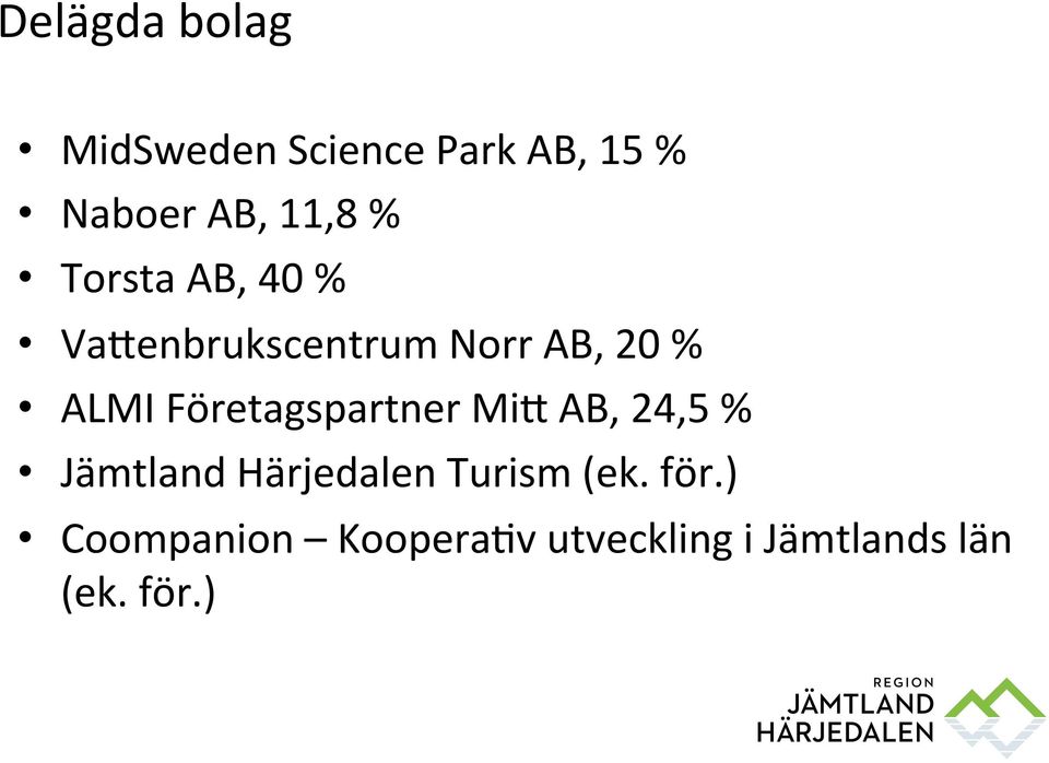 Företagspartner Mi\ AB, 24,5 % Jämtland Härjedalen Turism