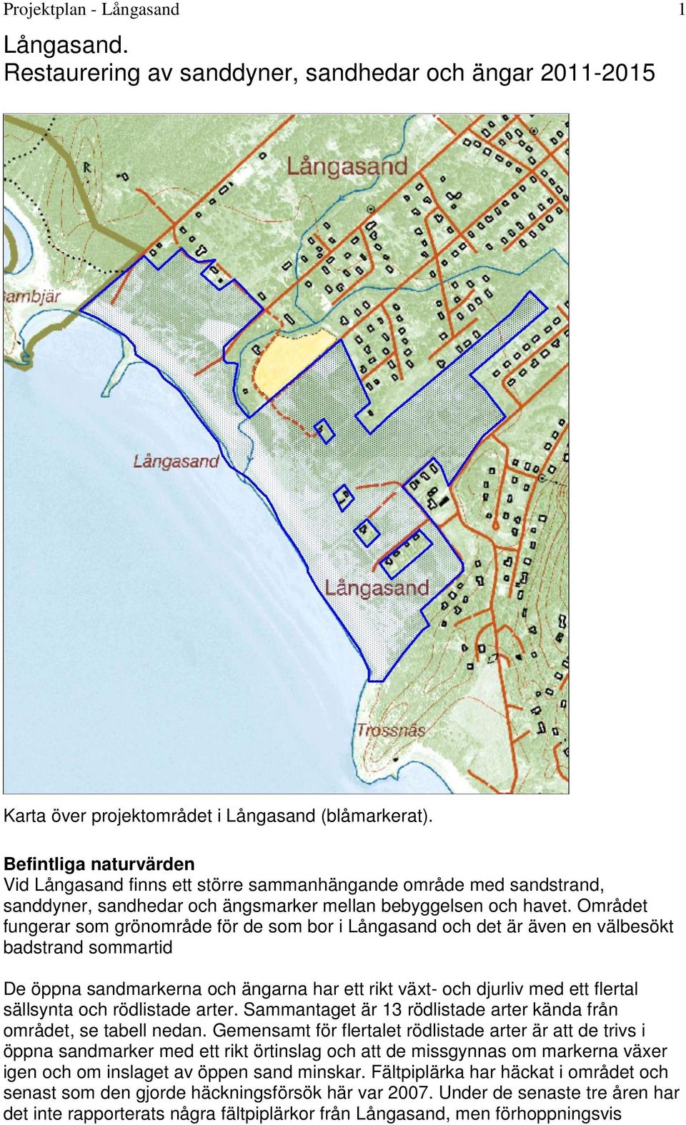 Området fungerar som grönområde för de som bor i Långasand och det är även en välbesökt badstrand sommartid De öppna sandmarkerna och ängarna har ett rikt växt- och djurliv med ett flertal sällsynta