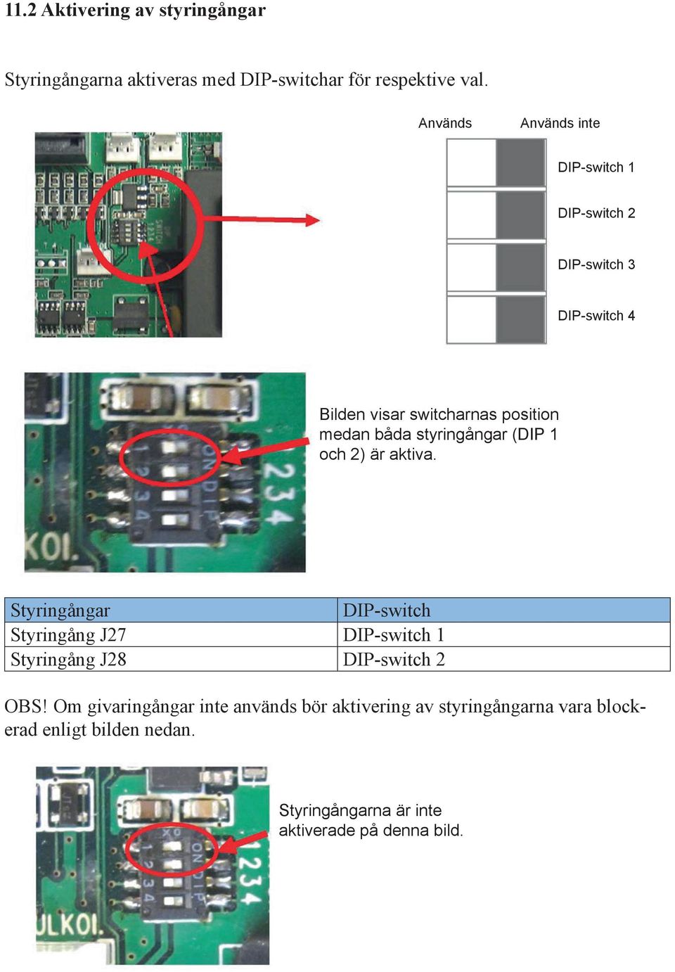styringångar (DIP 1 och 2) är aktiva.