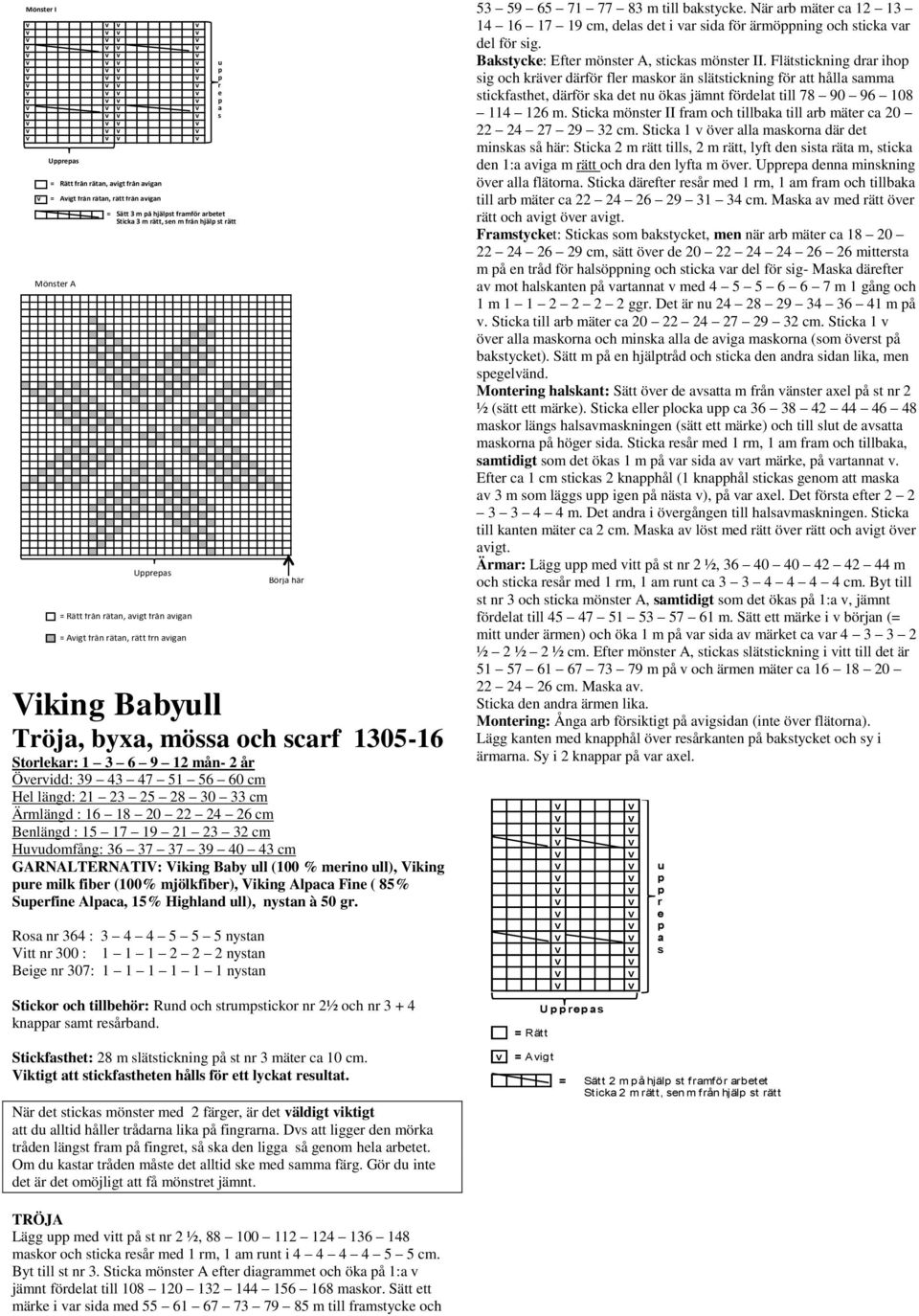 56 60 cm Hel längd: 21 23 25 28 30 33 cm Ärmlängd : 16 18 20 22 24 26 cm Benlängd : 15 17 19 21 23 32 cm Huudomfång: 36 37 37 39 40 43 cm Suerfine Alaca, 15% Highland ull), nystan à 50 gr.