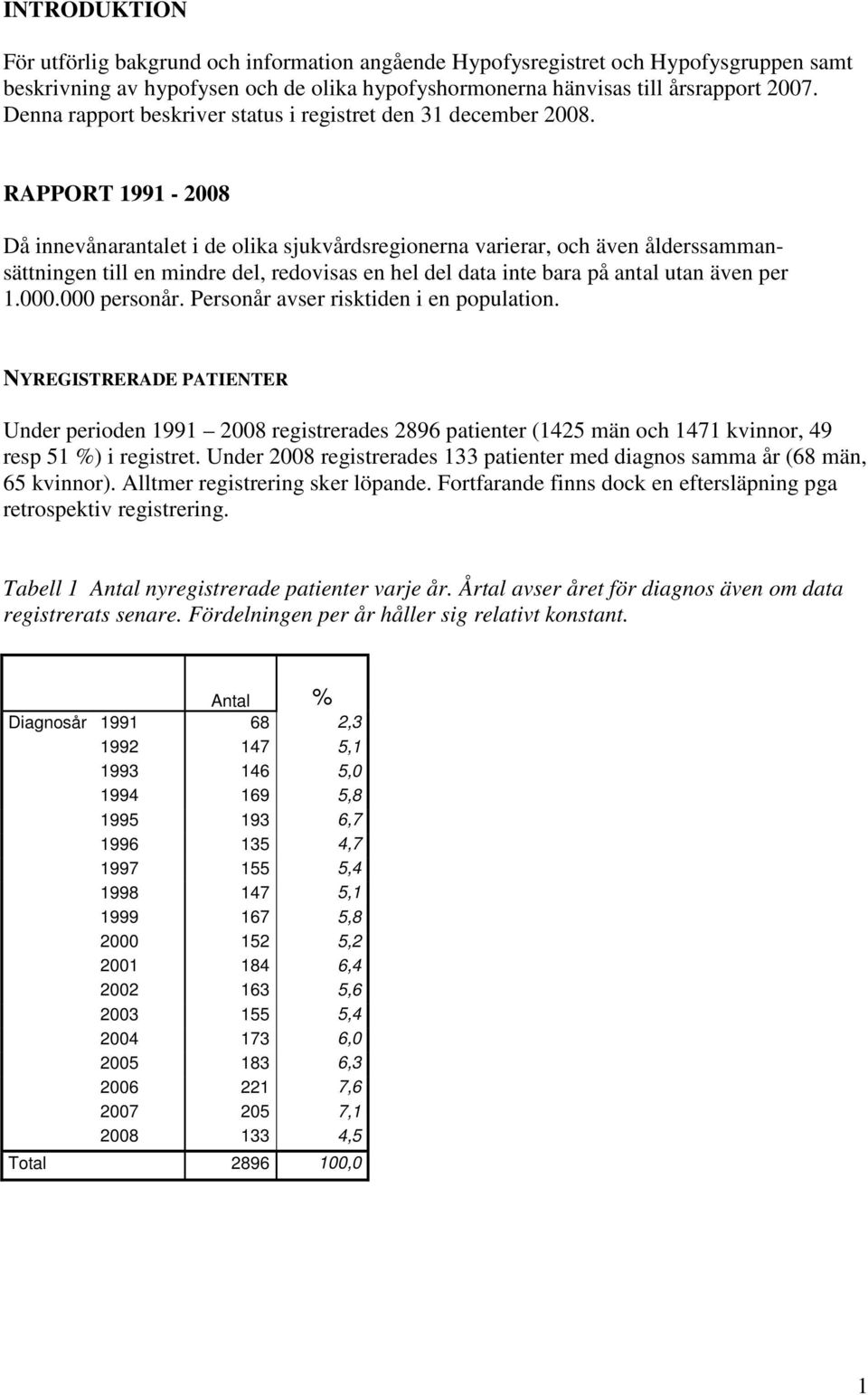 RAPPORT 1991-2008 Då innevånarantalet i de olika sjukvårdsregionerna varierar, och även ålderssammansättningen till en mindre del, redovisas en hel del data inte bara på antal utan även per 1.000.