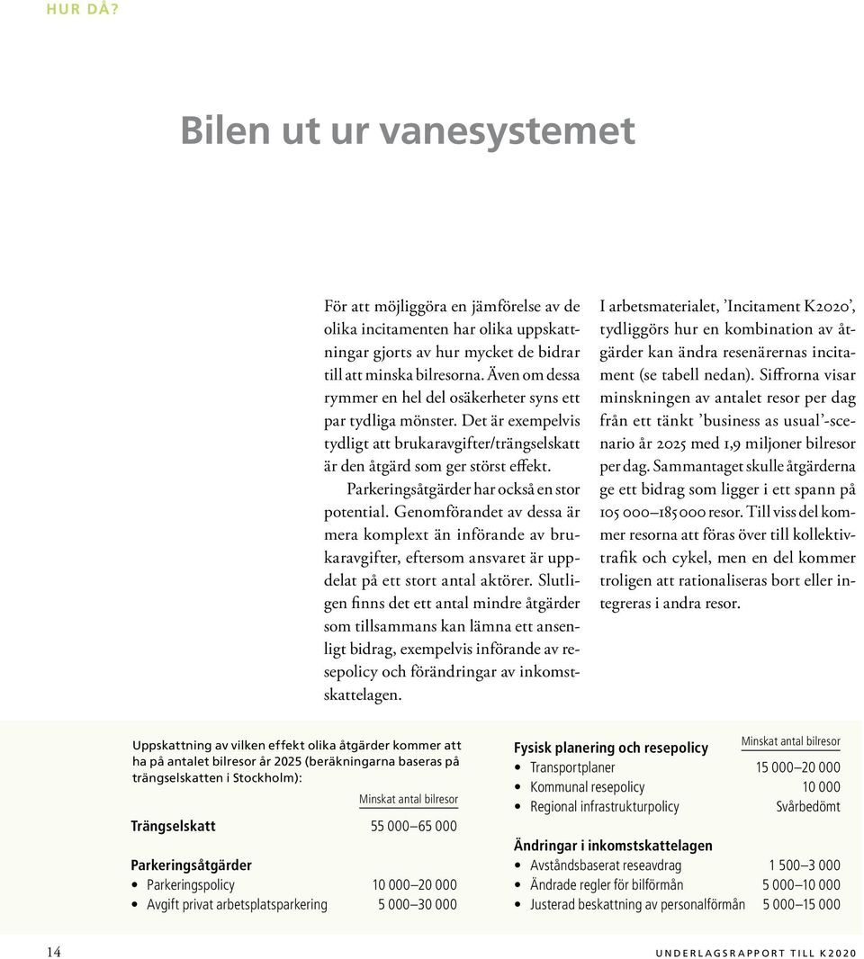 Parkeringsåtgärder har också en stor potential. Genomförandet av dessa är mera komplext än införande av brukaravgifter, eftersom ansvaret är uppdelat på ett stort antal aktörer.