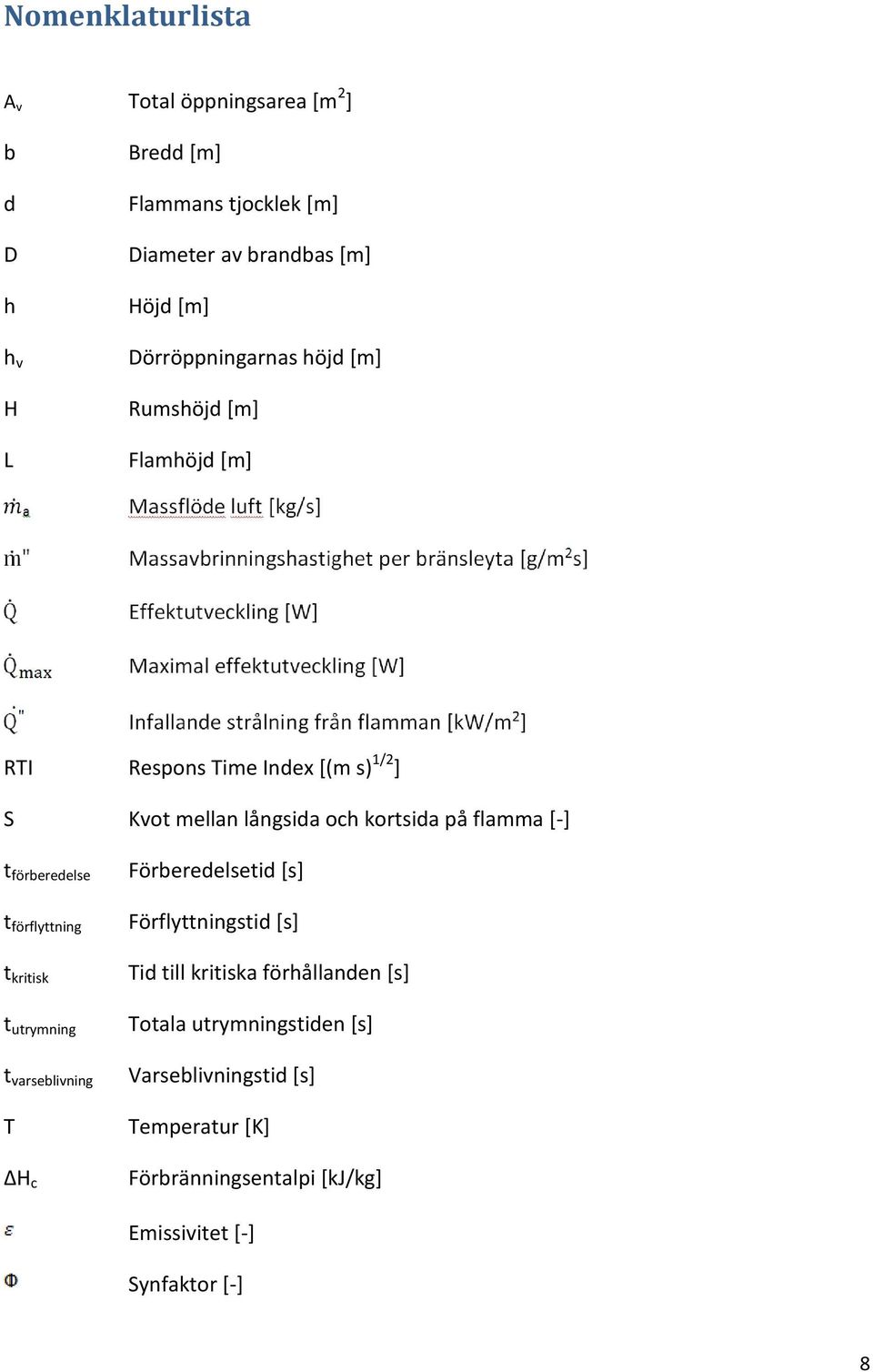 [-] t förberedelse t förflyttning t kritisk t utrymning t varseblivning T ΔH c Förberedelsetid [s] Förflyttningstid [s] Tid till