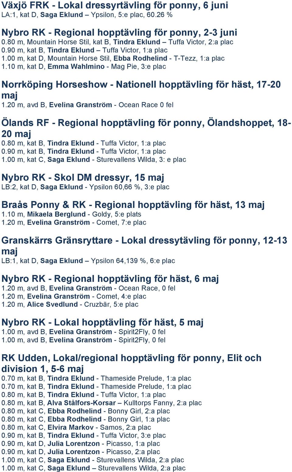 00 m, kat D, Mountain Horse Stil, Ebba Rodhelind - T-Tezz, 1:a plac Norrköping Horseshow - Nationell hopptävling för häst, 17-20 maj 1.