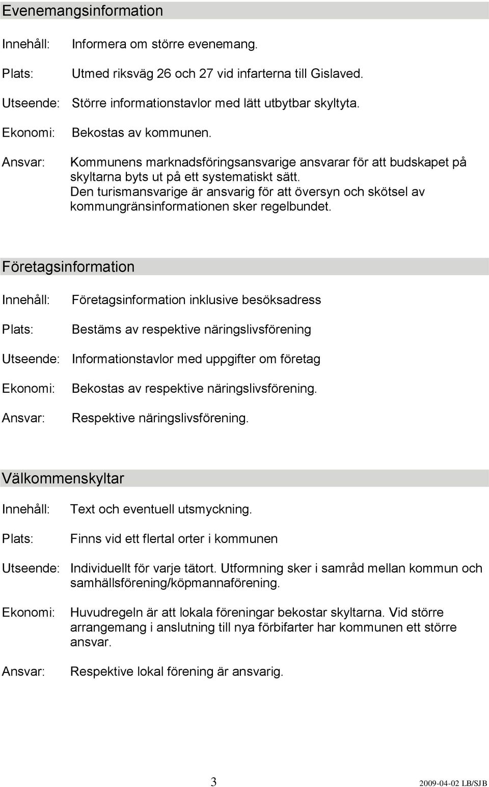 Företagsinformation Företagsinformation inklusive besöksadress Bestäms av respektive näringslivsförening Utseende: Informationstavlor med uppgifter om företag Bekostas av respektive näringslivs