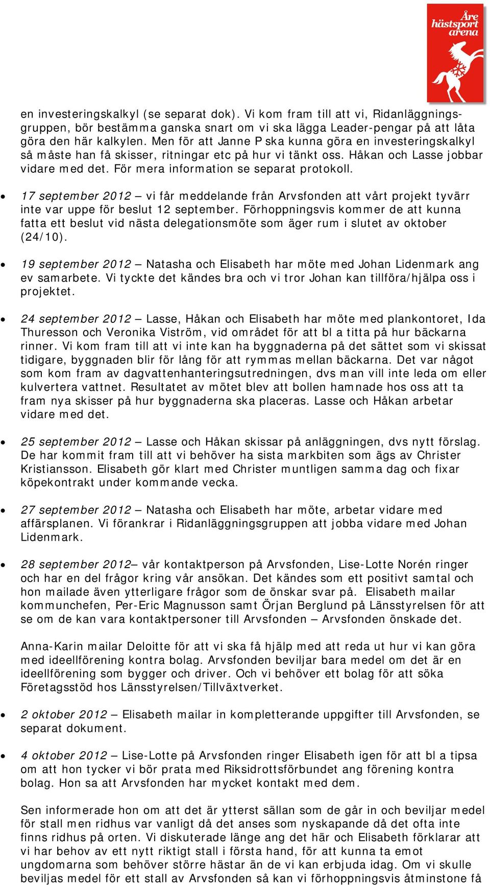 17 september 2012 vi får meddelande från Arvsfonden att vårt projekt tyvärr inte var uppe för beslut 12 september.