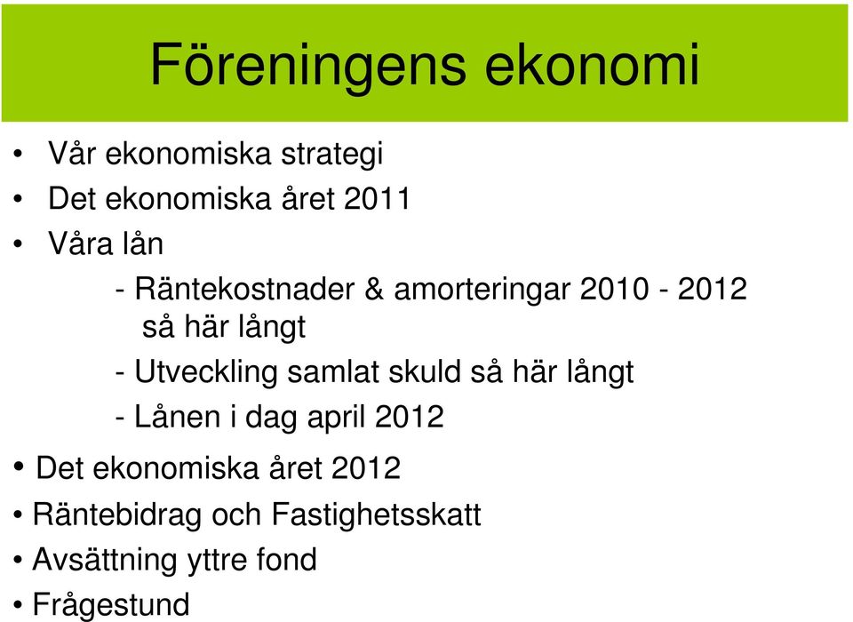 Utveckling samlat skuld så här långt - Lånen i dag april 2012 Det