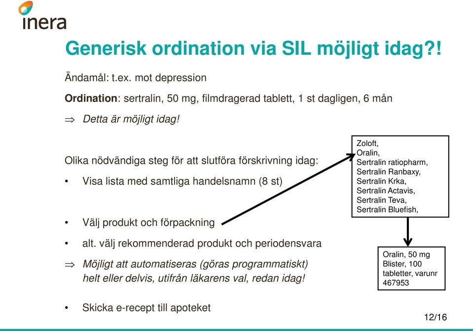 Olika nödvändiga steg för att slutföra förskrivning idag: Visa lista med samtliga handelsnamn (8 st) Välj produkt och förpackning alt.