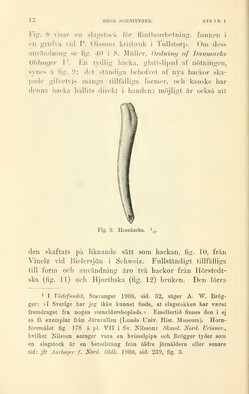 r;illil'"a loimiier, oeli kanske har denna liarka hållits direkt i handen; niöjli-rt ;ir också att Fig. 9. Hornhacka. den skaftäts på liknande Scätt som hackan, fig.