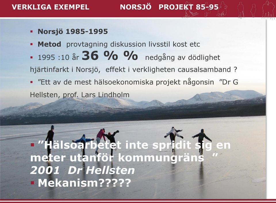 causalsamband? Ett av de mest hälsoekonomiska projekt någonsin Dr G Hellsten, prof.