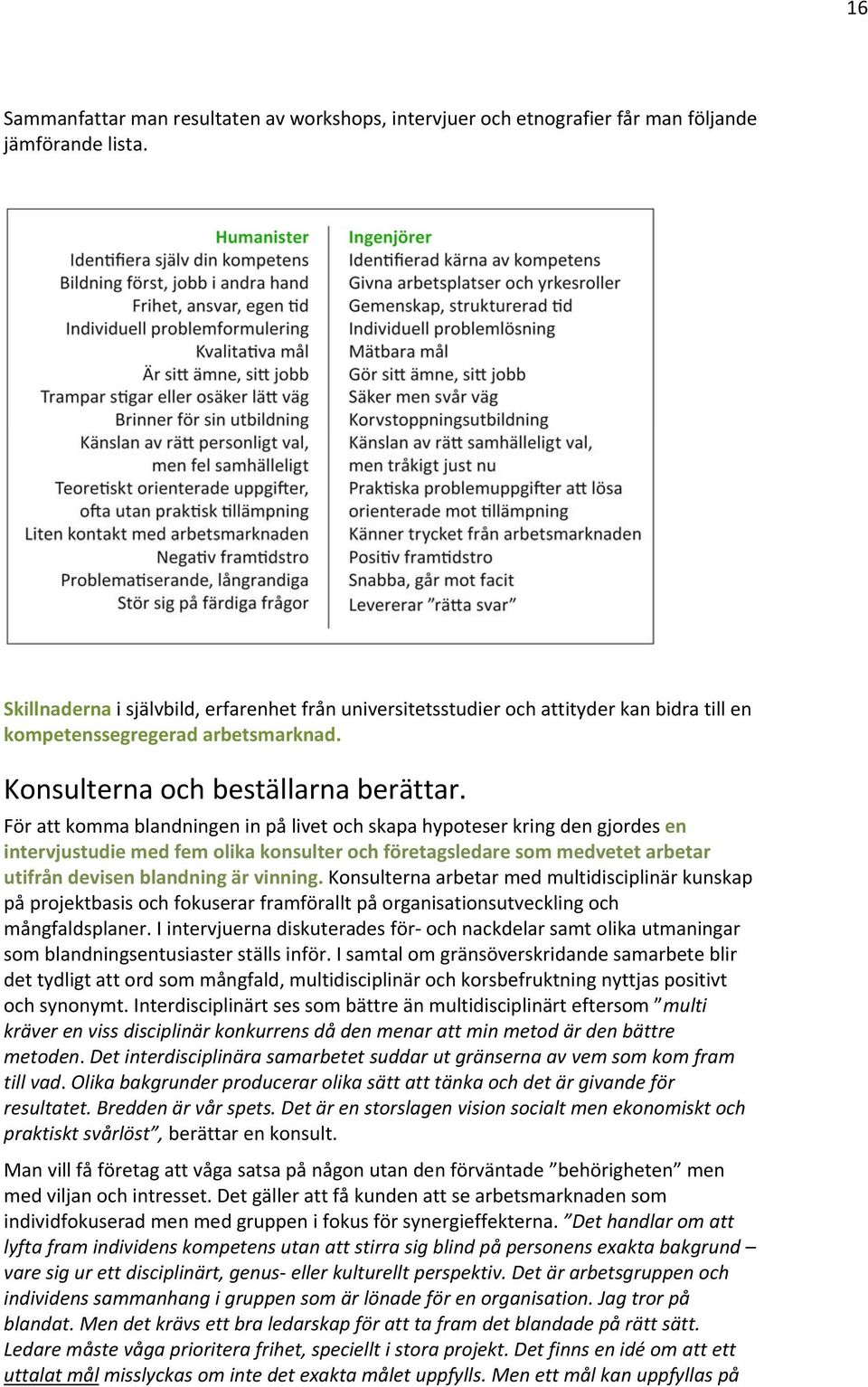 För att komma blandningen in på livet och skapa hypoteser kring den gjordes en intervjustudie med fem olika konsulter och företagsledare som medvetet arbetar utifrån devisen blandning är vinning.