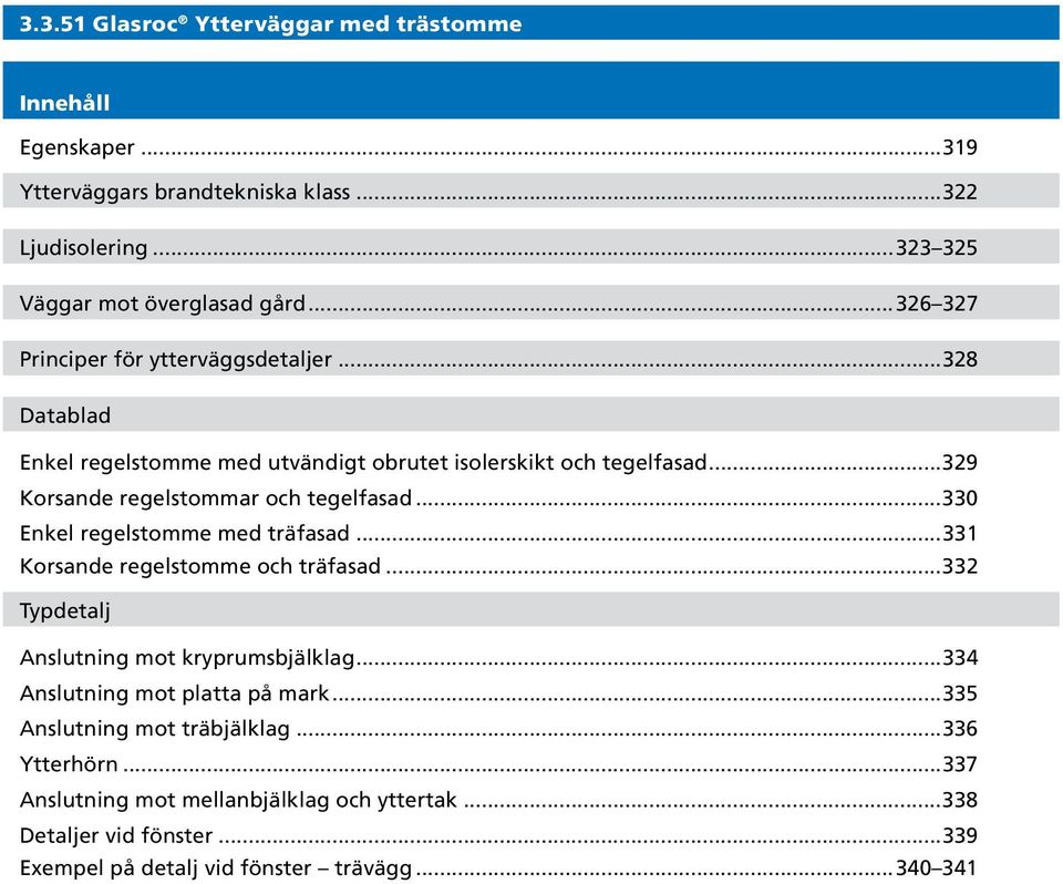 ..330 Enkel regelstomme med träfasad...331 Korsande regelstomme och träfasad...332 Typdetalj Anslutning mot kryprumsbjälklag...334 Anslutning mot platta på mark.