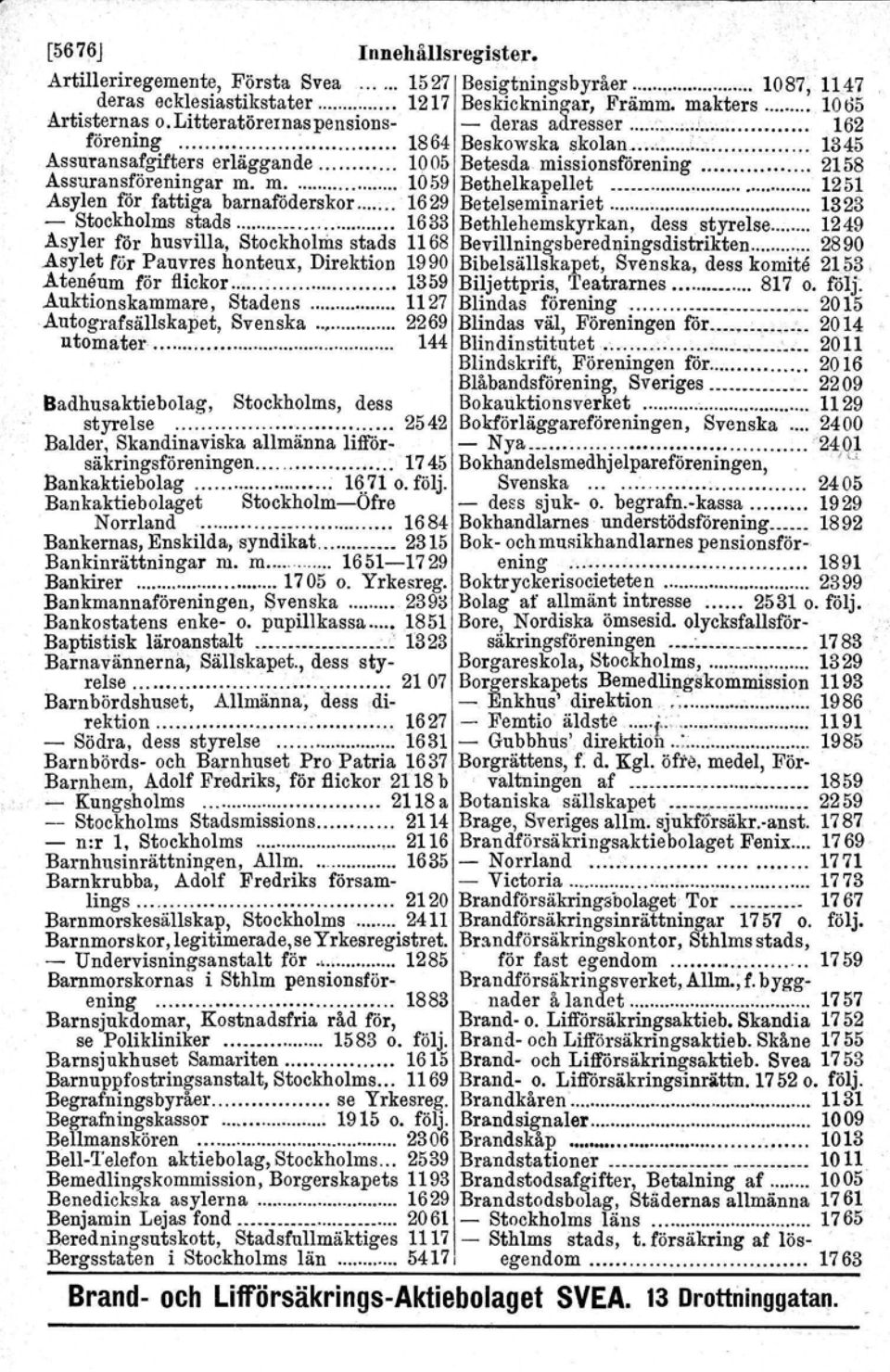 .. 162 förening 1864 Beskowska skolan : 1345 Assuransafgifters erläggande 1005 Betesda missionsforening 2158 Assuransföreningar m.