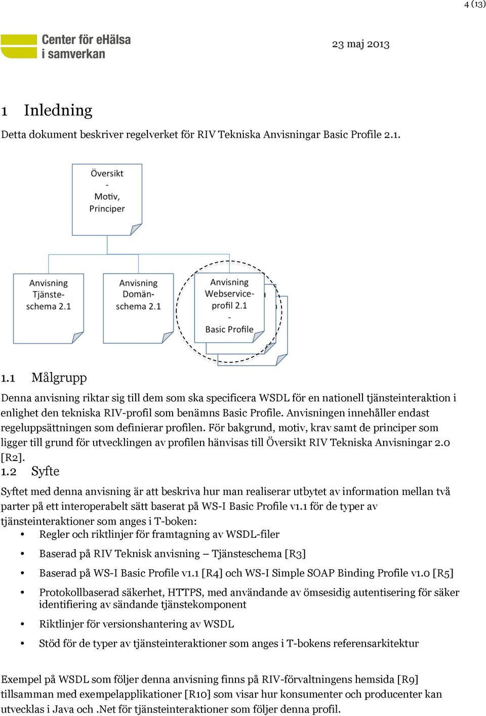För bakgrund, motiv, krav samt de principer som ligger till grund för utvecklingen av profilen hänvisas till Översikt RIV Tekniska Anvisningar 2.0 [R2]. 1.