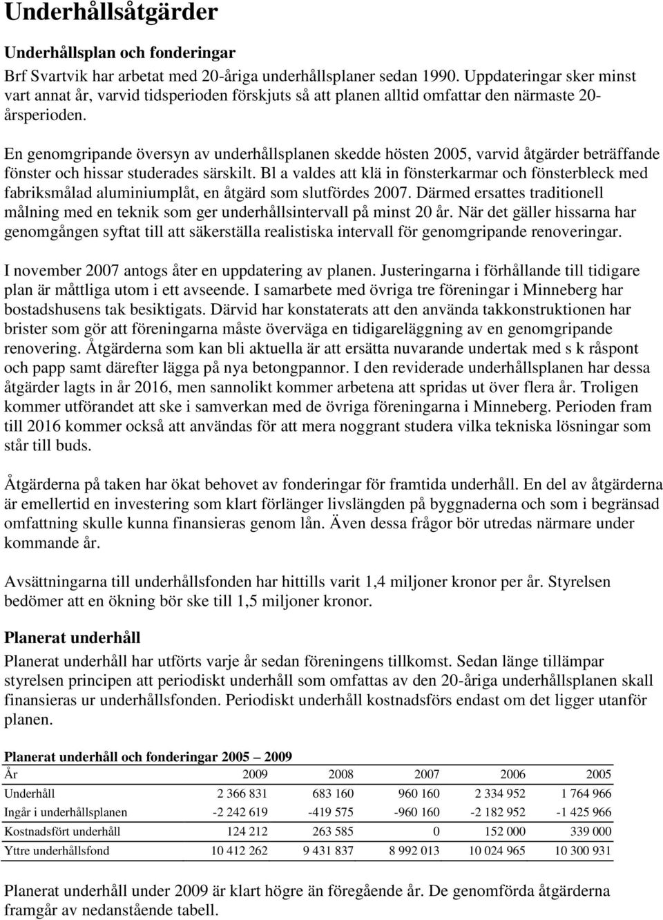 En genomgripande översyn av underhållsplanen skedde hösten 2005, varvid åtgärder beträffande fönster och hissar studerades särskilt.