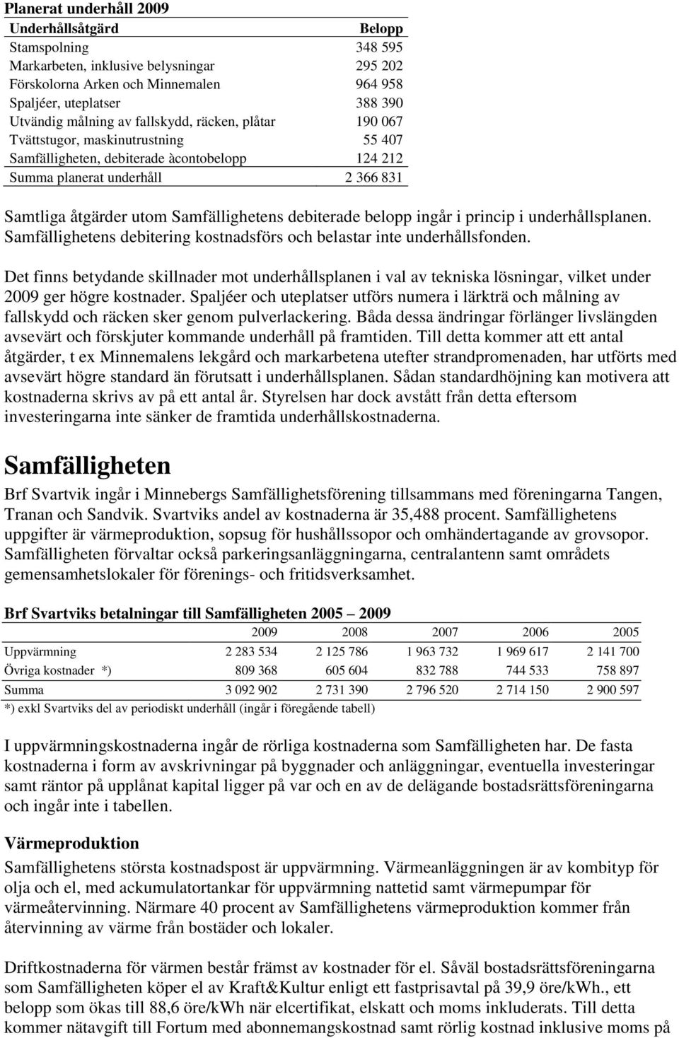 debiterade belopp ingår i princip i underhållsplanen. Samfällighetens debitering kostnadsförs och belastar inte underhållsfonden.