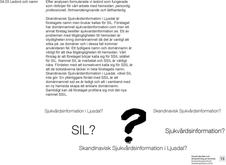 Ett av problemen med tillgängligheten till hemsidan är otydligheten kring domännamnet då det är vanligt att söka på.se domäner och i dessa fall kommer användaren fel.