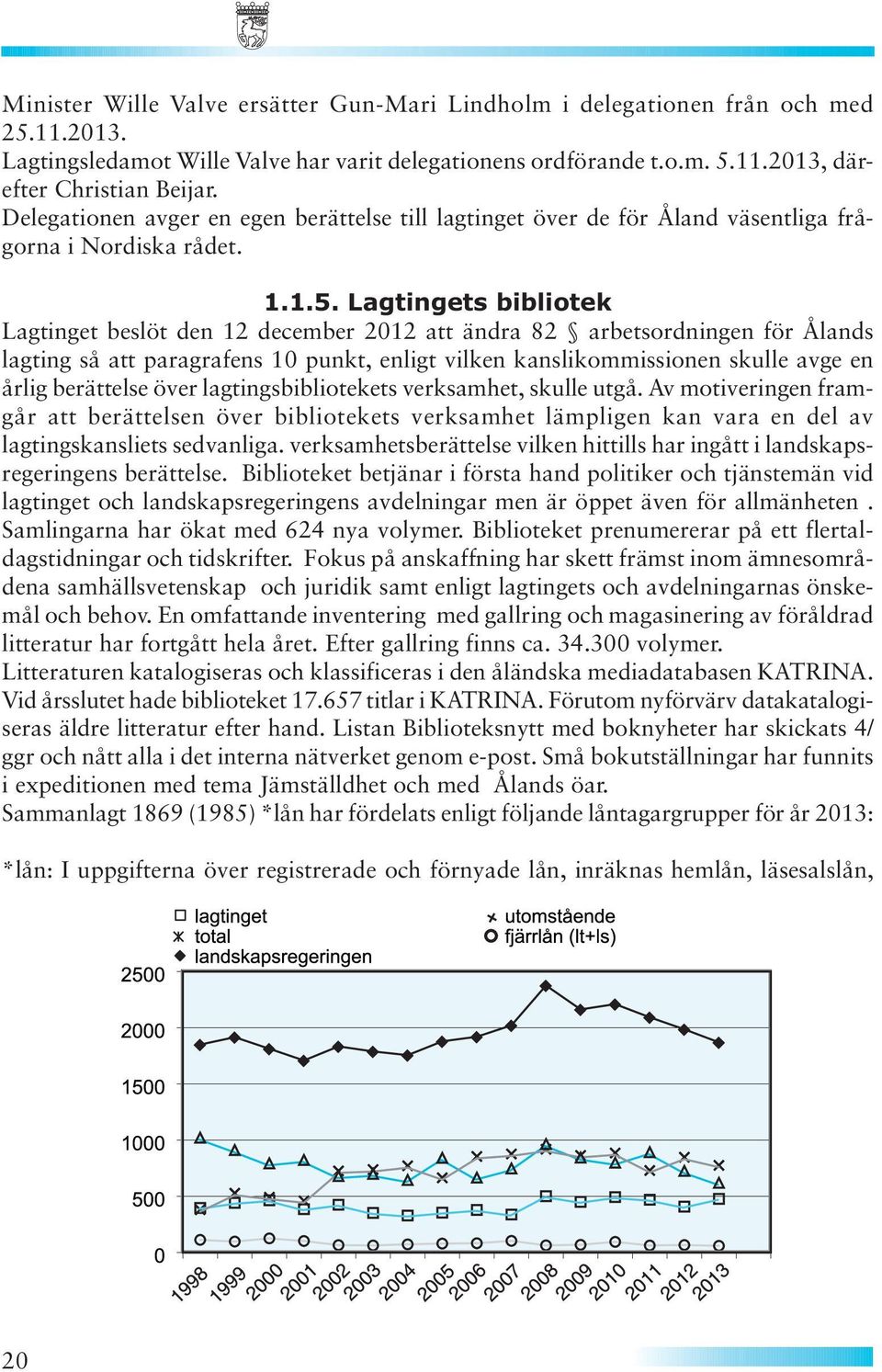 Lagtingets bibliotek Lagtinget beslöt den 12 december 2012 att ändra 82 arbetsordningen för Ålands lagting så att paragrafens 10 punkt, enligt vilken kanslikommissionen skulle avge en årlig