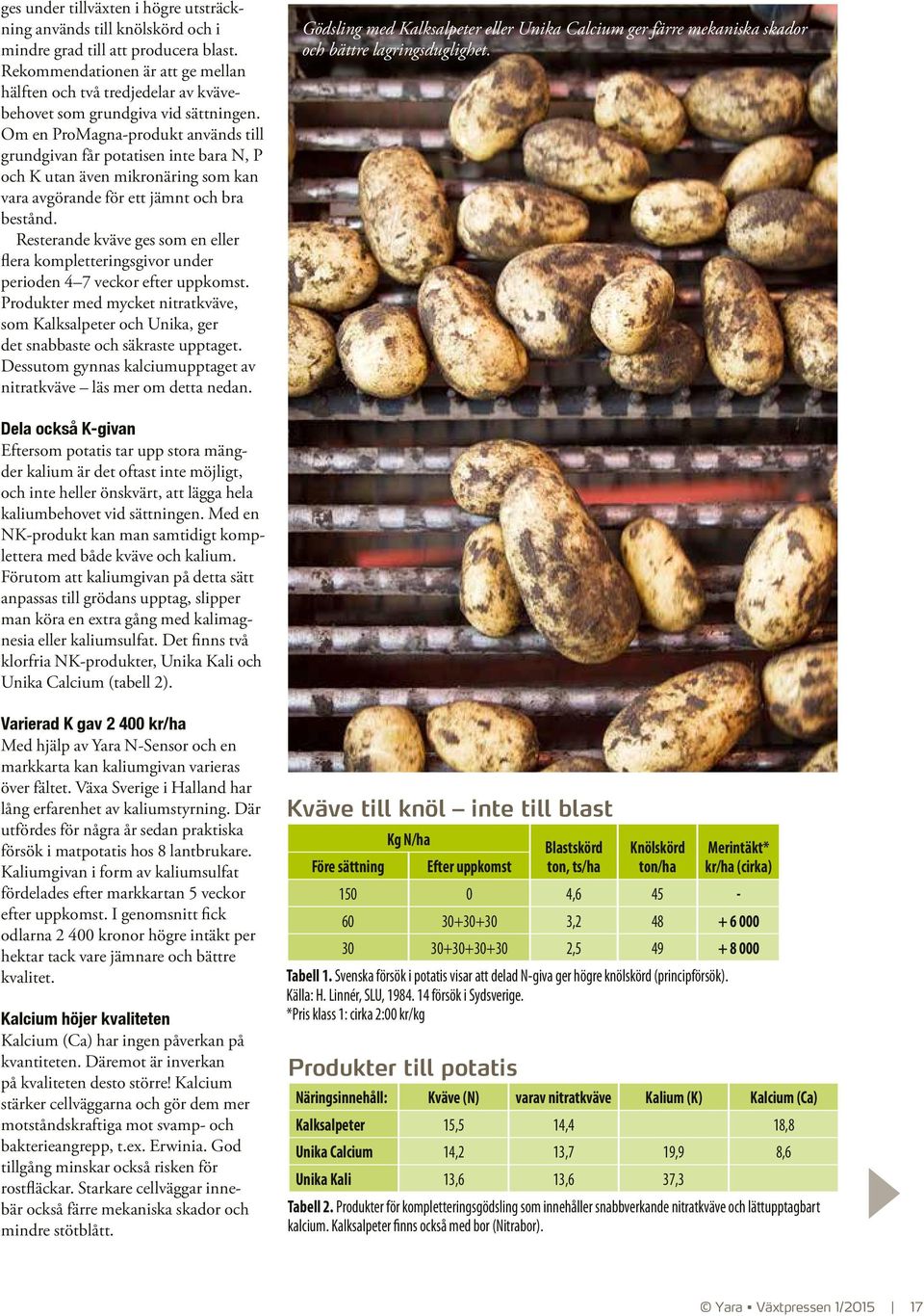 Om en ProMagna-produkt används till grundgivan får potatisen inte bara N, P och K utan även mikronäring som kan vara avgörande för ett jämnt och bra bestånd.