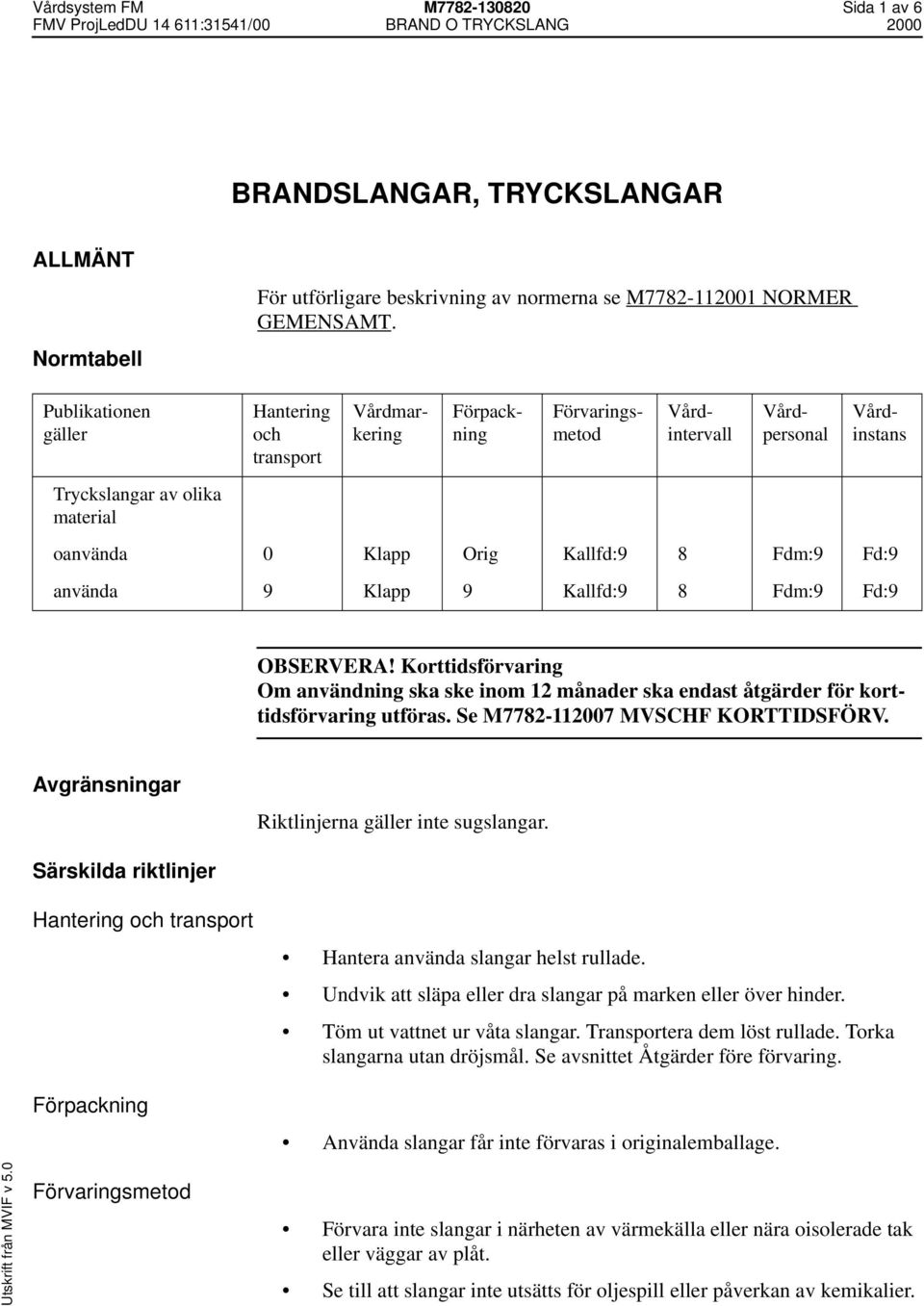 Fd:9 använda 9 Klapp 9 Kallfd:9 8 Fdm:9 Fd:9 OBSERVERA! Korttidsförvaring Om användning ska ske inom 12 månader ska endast åtgärder för korttidsförvaring utföras. Se M7782-112007 MVSCHF KORTTIDSFÖRV.