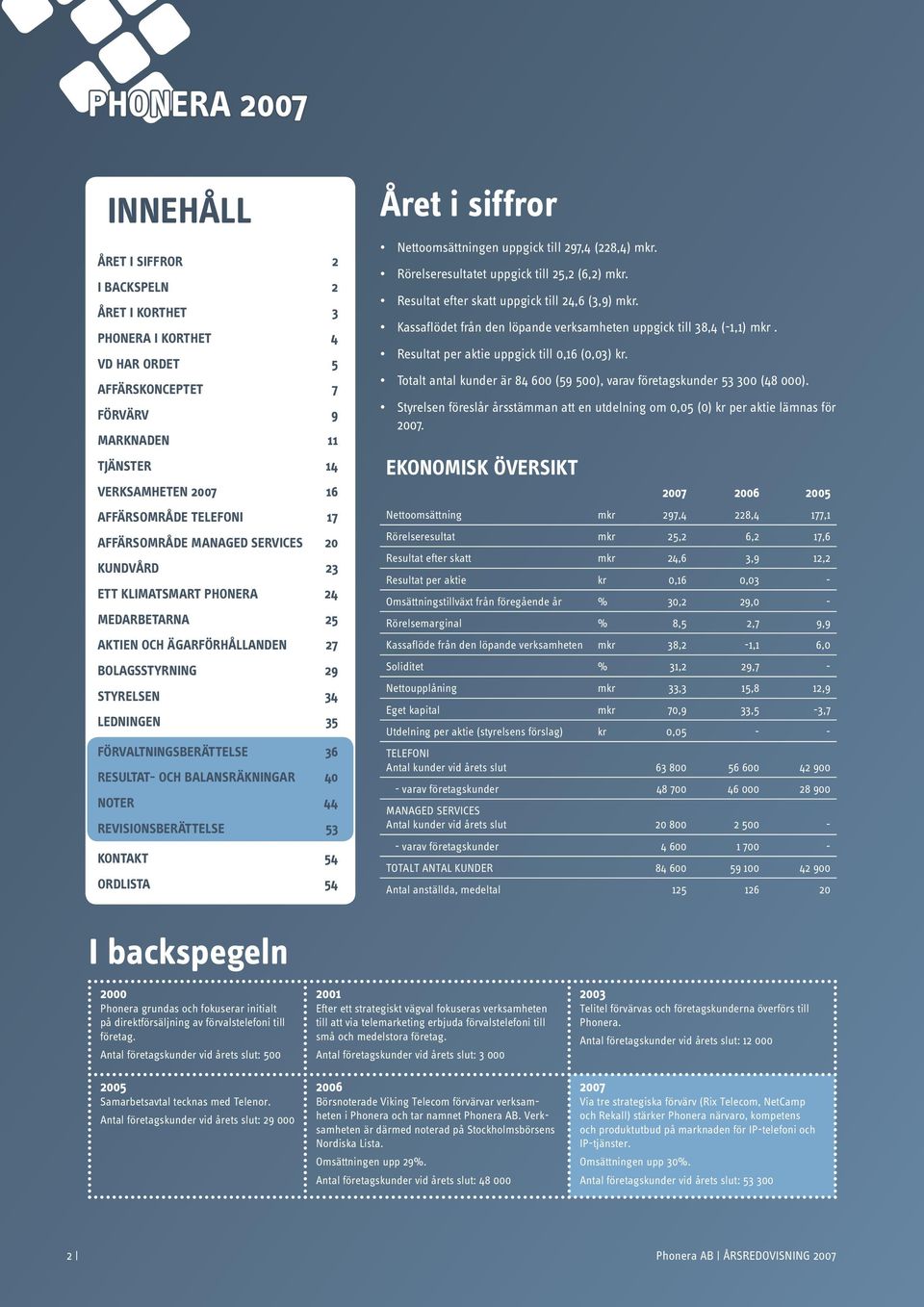 36 RESULTAT- OCH BALANSRÄKNINGAR 40 NOTER 44 REVISIONSBERÄTTELSE 53 KONTAKT 54 ORDLISTA 54 Året i siffror Nettoomsättningen uppgick till 297,4 (228,4) mkr.