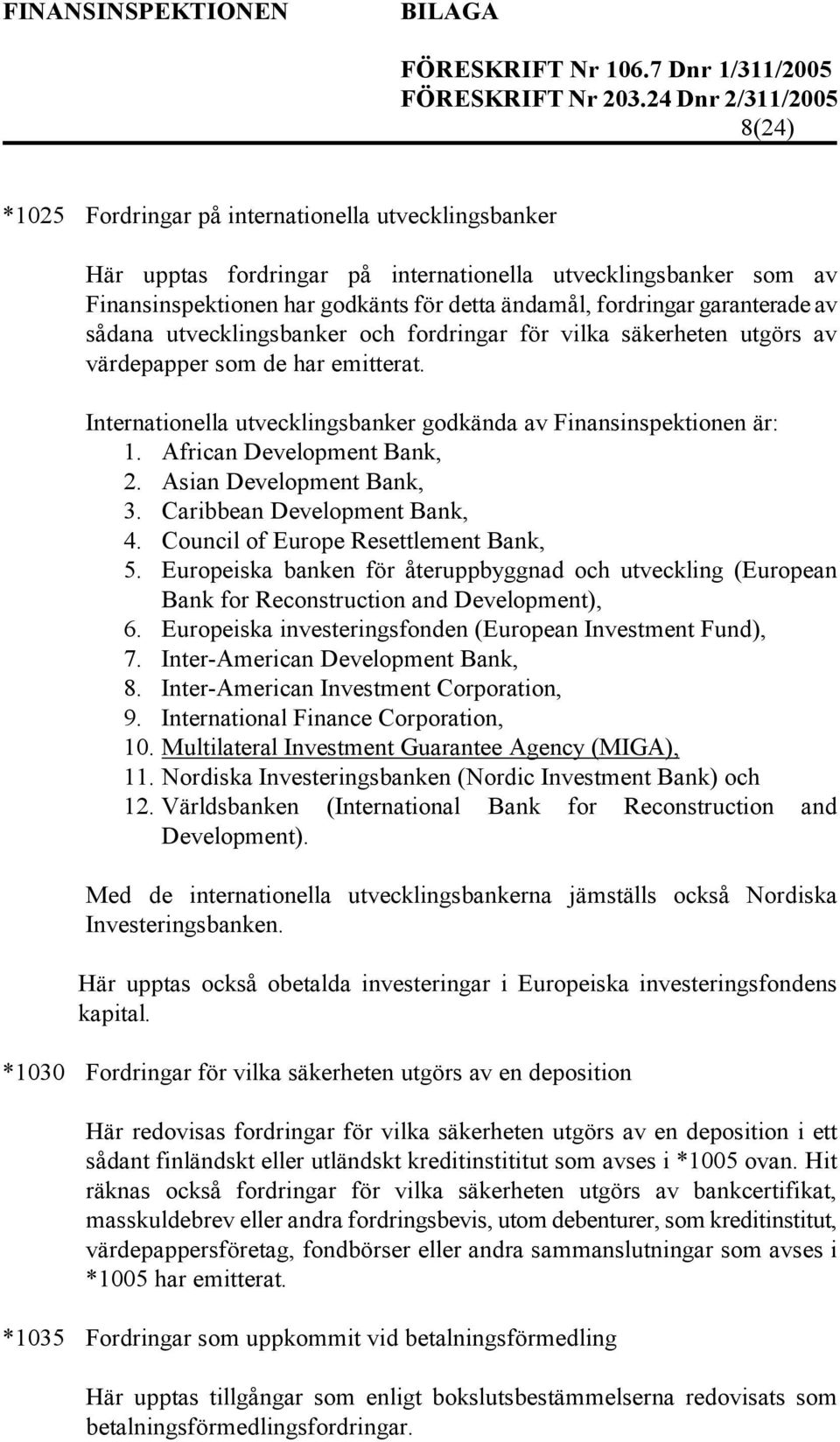 African Development Bank, 2. Asian Development Bank, 3. Caribbean Development Bank, 4. Council of Europe Resettlement Bank, 5.