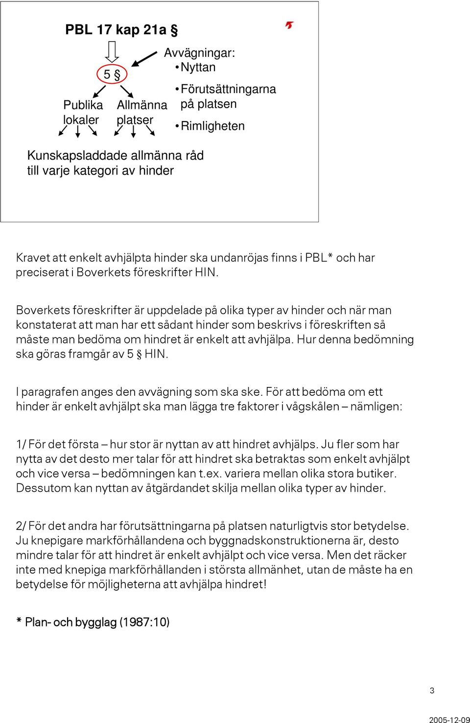 Boverkets föreskrifter är uppdelade på olika typer av hinder och när man konstaterat att man har ett sådant hinder som beskrivs i föreskriften så måste man bedöma om hindret är enkelt att avhjälpa.