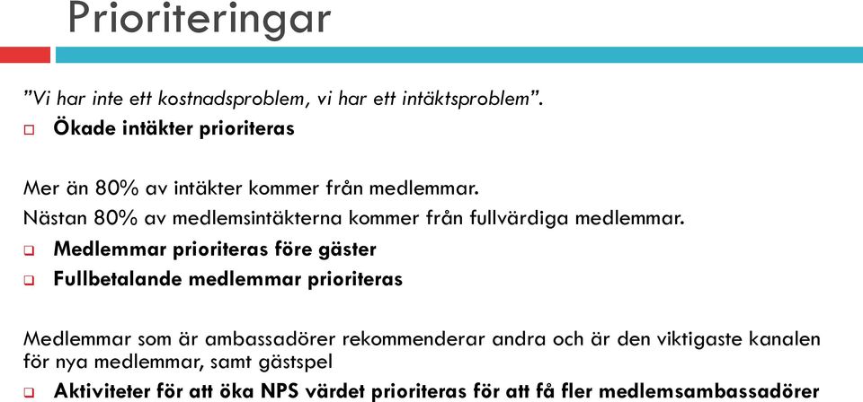 Nästan 80% av medlemsintäkterna kommer från fullvärdiga medlemmar.