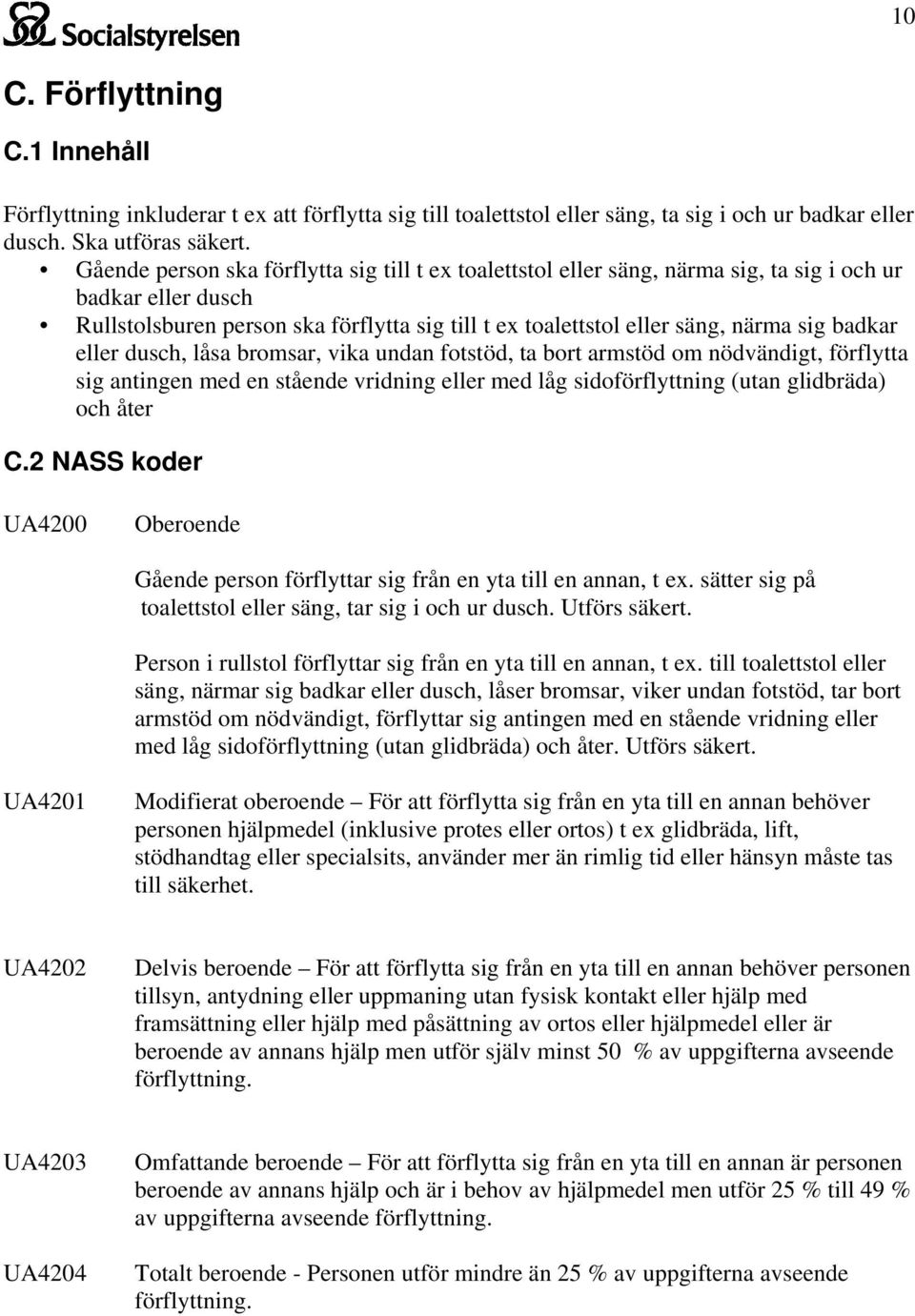 badkar eller dusch, låsa bromsar, vika undan fotstöd, ta bort armstöd om nödvändigt, förflytta sig antingen med en stående vridning eller med låg sidoförflyttning (utan glidbräda) och åter C.