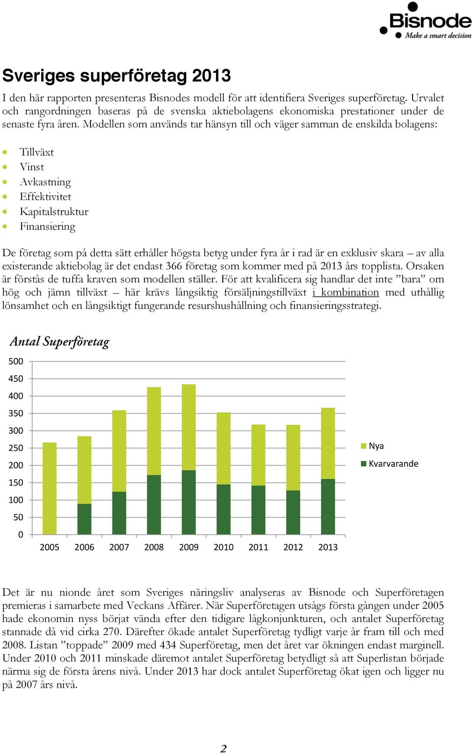 Modellen som används tar hänsyn till och väger samman de enskilda bolagens: Tillväxt Vinst Avkastning Effektivitet Kapitalstruktur Finansiering De företag som på detta sätt erhåller högsta betyg