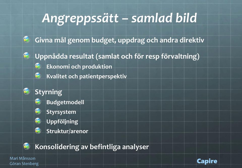 och produktion Kvalitet och patientperspektiv Styrning Budgetmodell