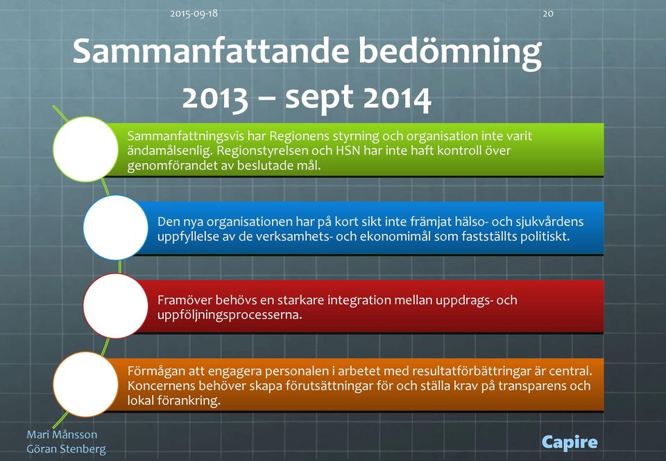 Den nya organisationen har på kort sikt inte främjat hälso- och sjukvårdens uppfyllelse av de verksamhets- och ekonomimål som fastställts politiskt.