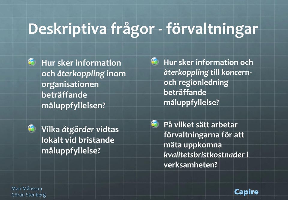 Hur sker information och återkoppling till koncernoch regionledning beträffande måluppfyllelse?