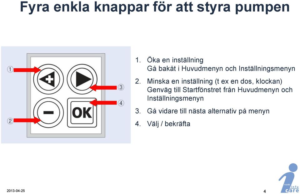 Minska en inställning (t ex en dos, klockan) Genväg till Startfönstret