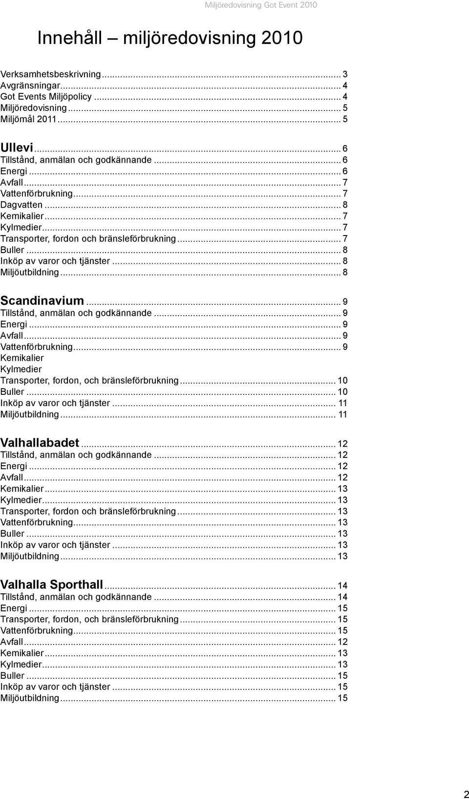 .. 8 Miljöutbildning... 8 Scandinavium... 9 Tillstånd, anmälan och godkännande... 9 Energi... 9 Avfall... 9 Vattenförbrukning... 9 Kemikalier Kylmedier Transporter, fordon, och bränsleförbrukning.