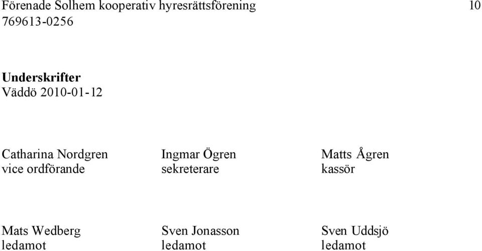 ordförande sekreterare kassör Mats Wedberg