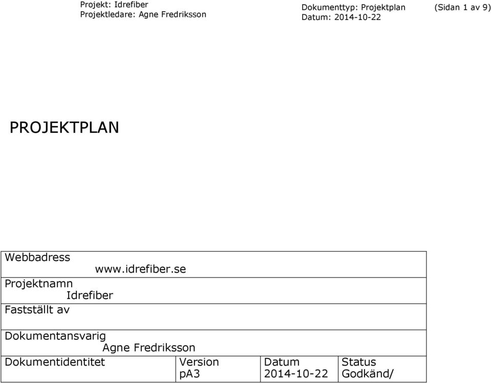 se Projektnamn Idrefiber Fastställt av