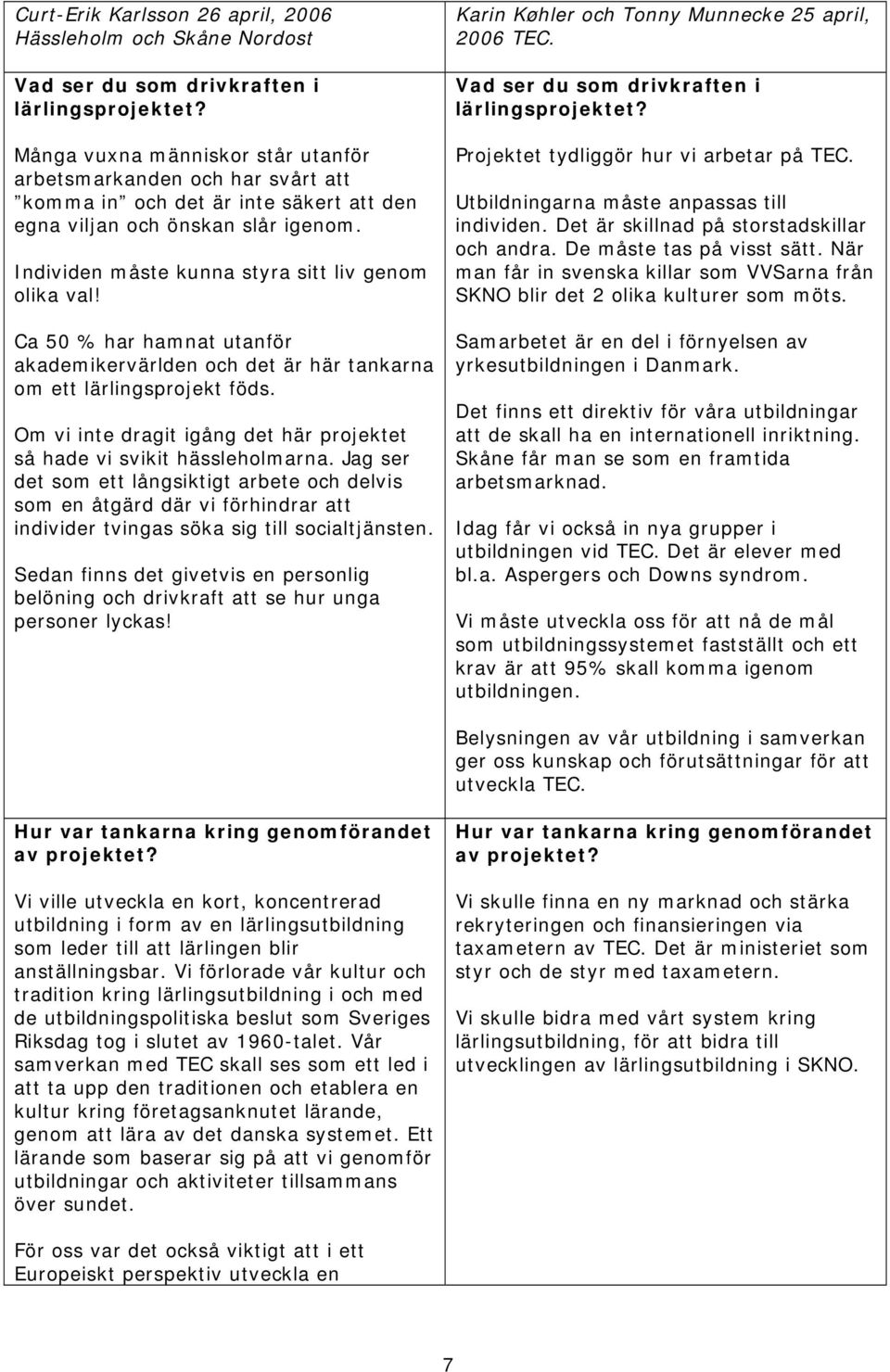 Ca 50 % har hamnat utanför akademikervärlden och det är här tankarna om ett lärlingsprojekt föds. Om vi inte dragit igång det här projektet så hade vi svikit hässleholmarna.