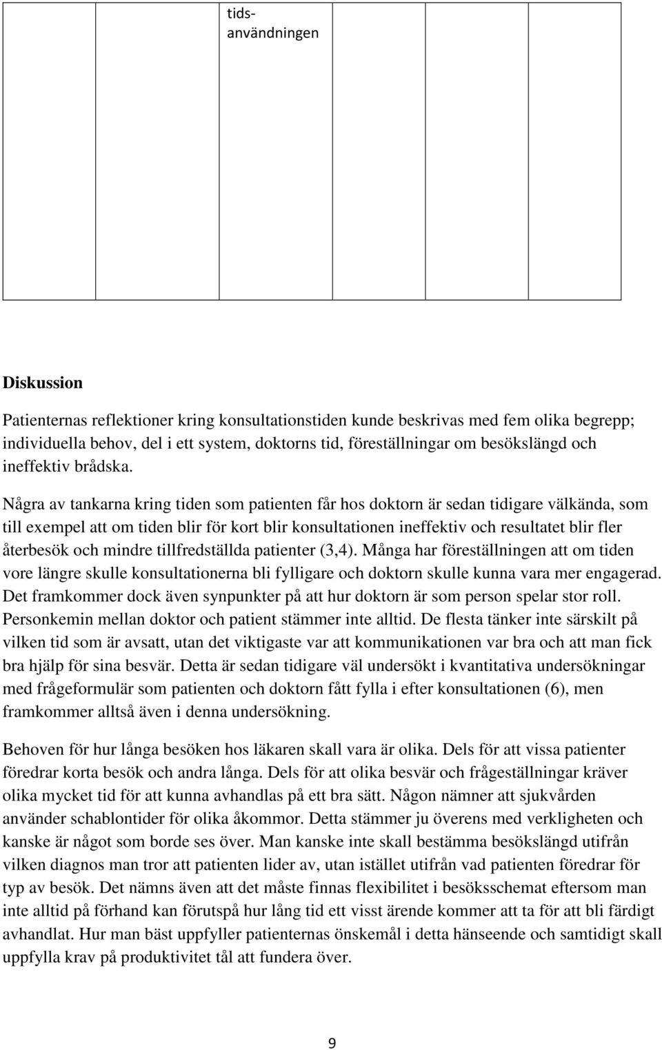 Några av tankarna kring tiden som patienten får hos doktorn är sedan tidigare välkända, som till exempel att om tiden blir för kort blir konsultationen ineffektiv och resultatet blir fler återbesök