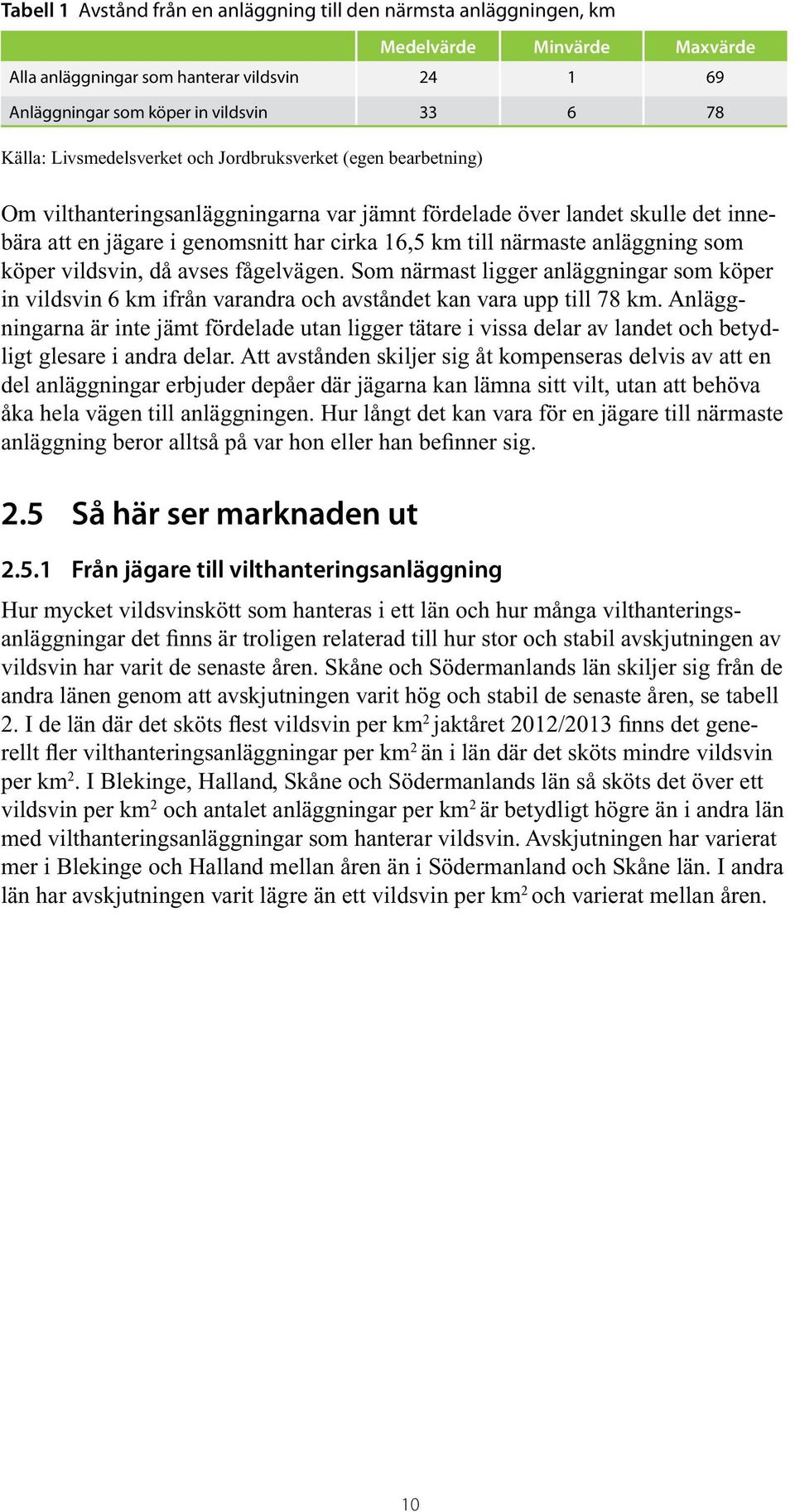 anläggning som köper vildsvin, då avses fågelvägen. Som närmast ligger anläggningar som köper in vildsvin 6 km ifrån varandra och avståndet kan vara upp till 78 km.