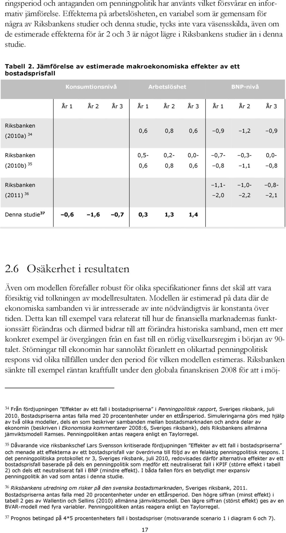 i Riksbankens studier än i denna studie. Tabell.